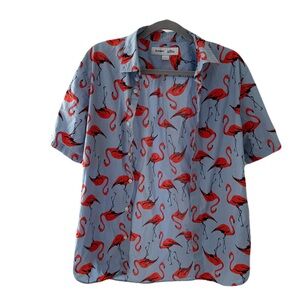 Old Navy Flamingo Patterned Blue Shirt